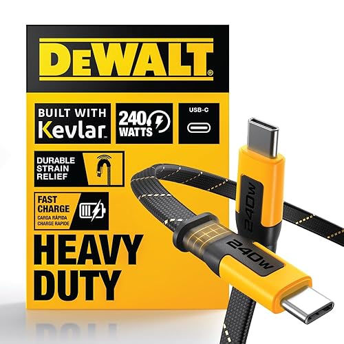 DEWALT Heavy Duty USB C to USB C Fast Charging Cable, Flat 240W USBC to USBC Charge Cable, High Speed Type-C Charging for iPhone 17 16 15 Pro Max