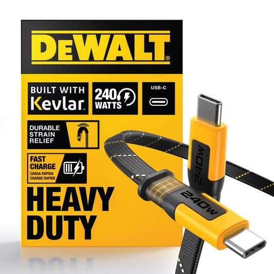 DEWALT Heavy Duty USB C to USB C Fast Charging Cable, Flat 240W USBC to USBC Charge Cable, High Speed Type-C Charging for iPhone 17 16 15 Pro Max