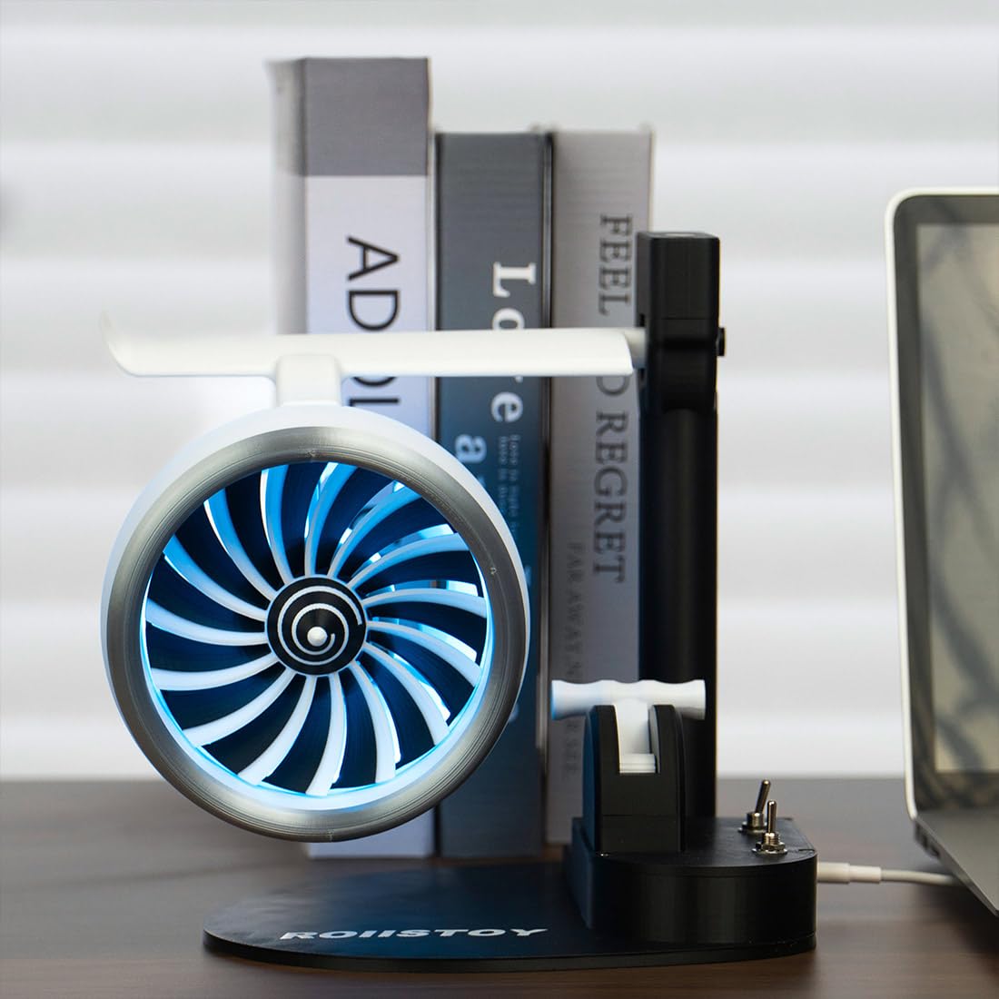 iREOGAME Turbo Jet Fan for Desk, Desktop Turbo Fan with Humidifier and Colorful Light, Engine Shape Office Desk Fan (Rechargeable Version)
