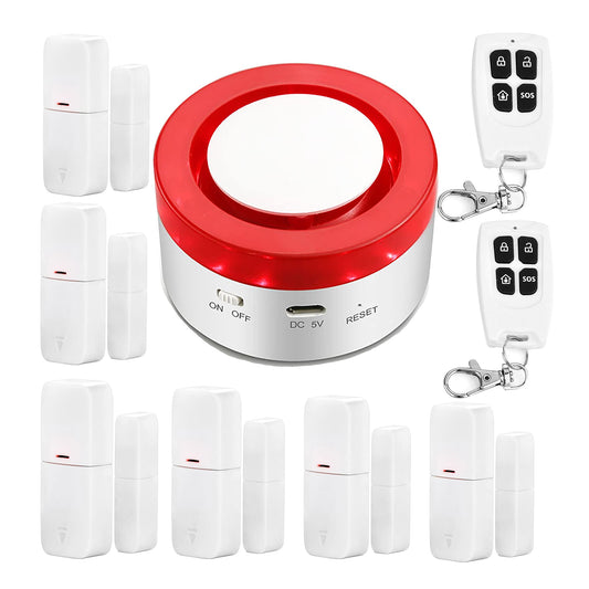 WiFi Door Alarm System: DIY Wireless Smart Home Security System Kit with APP Alerts, 9 Pieces-Kit (Alarm Siren, Door Window Sensor, Remote)