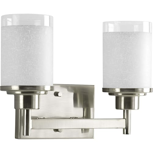 Progress Lighting Alexa Collection 2-Light Etched Linen with Clear Edge Glass Modern Bath Vanity Light Brushed Nickel