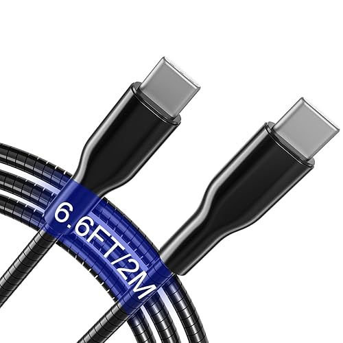 Metal Braided USB-C to USB-C Cable 6.6ft, 60W PD Fast Charging & Data Sync, Tangle-Free Indestructible Charger Cord, Cat & Dog Chew Proof Charger Cord
