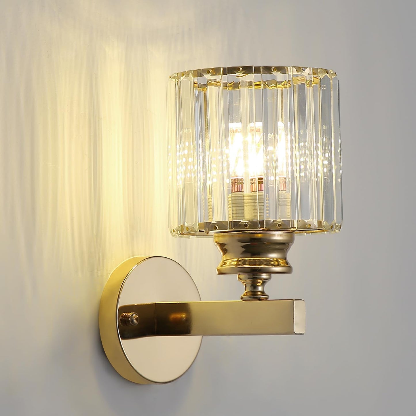 Sxtiger Hardwired Crystal Wall Sconces, Modern E27 Wall Lights, Gold Round Finish Wall Lamp for Living Room Bedroom Dining Room Hallway Entryway (Gold