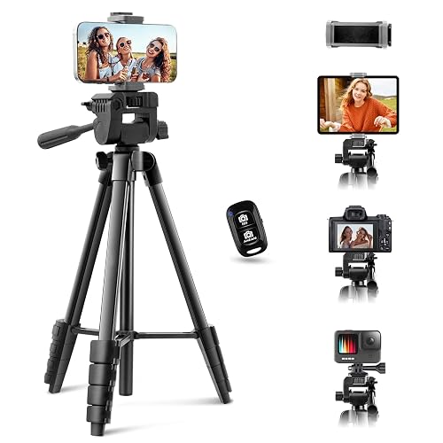 65” Phone&Tablet Tripod, Aureday Cell Phone Tripod for iPhone with Wireless Remote and Phone Holder, Extendable Stand for iPad, Suit for Video