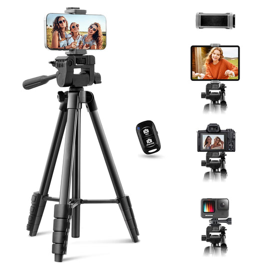 65” Phone&Tablet Tripod, Aureday Cell Phone Tripod for iPhone with Wireless Remote and Phone Holder, Extendable Stand for iPad, Suit for Video
