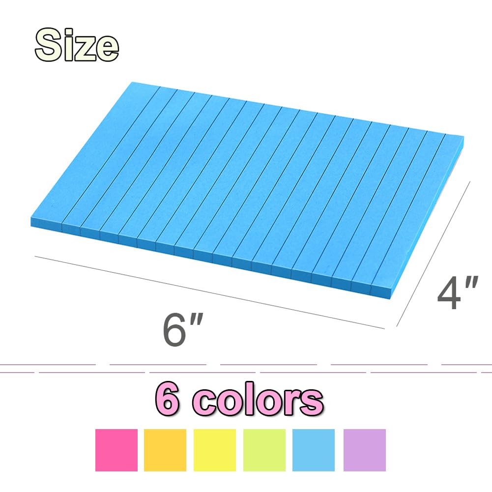 (12 Pack) Lined Sticky Notes 4x6 in,Bright Large Notepads with Lines
