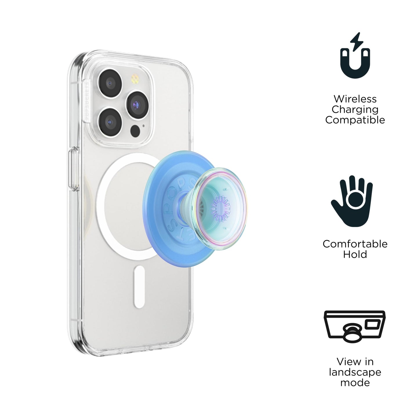PopSockets Phone Grip for MagSafe, Magnetic Holder, Phone Stand, Blue - Opalescent Blue