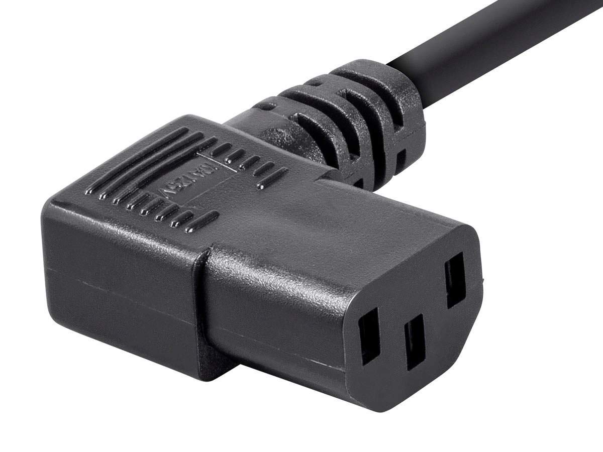 Monoprice 15ft 14AWG Right Angle Power Cord Cable w/ 3 Conductor PC Power Connector Socket (C13/5-15P) - Black