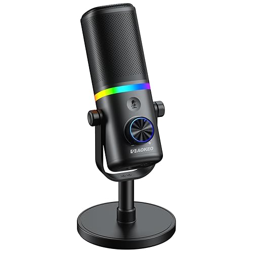 Aokeo Microphone for PC, AK-10 USB/XLR Dynamic Desktop Microphone for Gaming,Podcast,Streaming with RGB Light,Volume Control,Mute Button,Noise