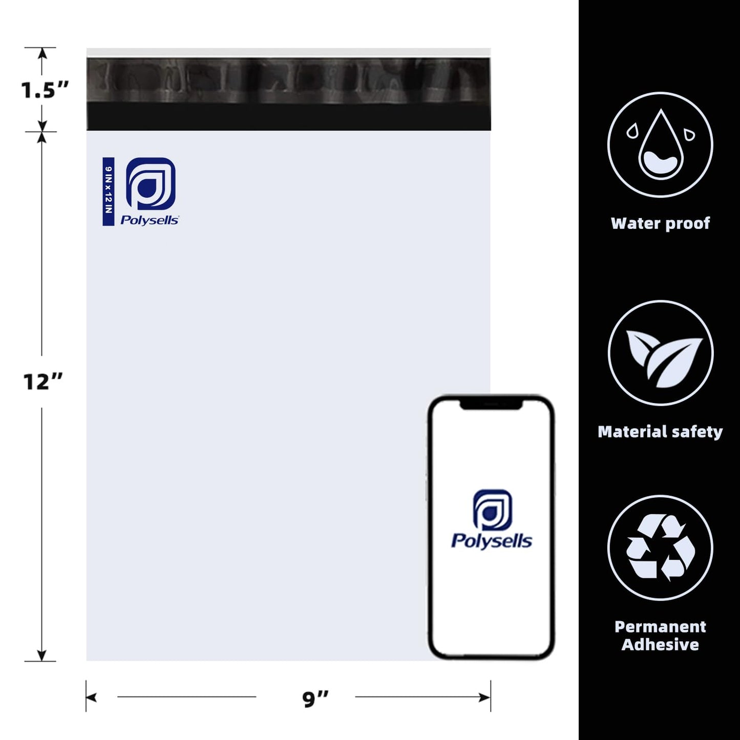 POLYSELLS 100 pack 9x12 Inch Poly Mailers Shipping Envelopes, Strong Adhesive Sealing, Waterproof, and Tear-resistant Postal Mailing Bags