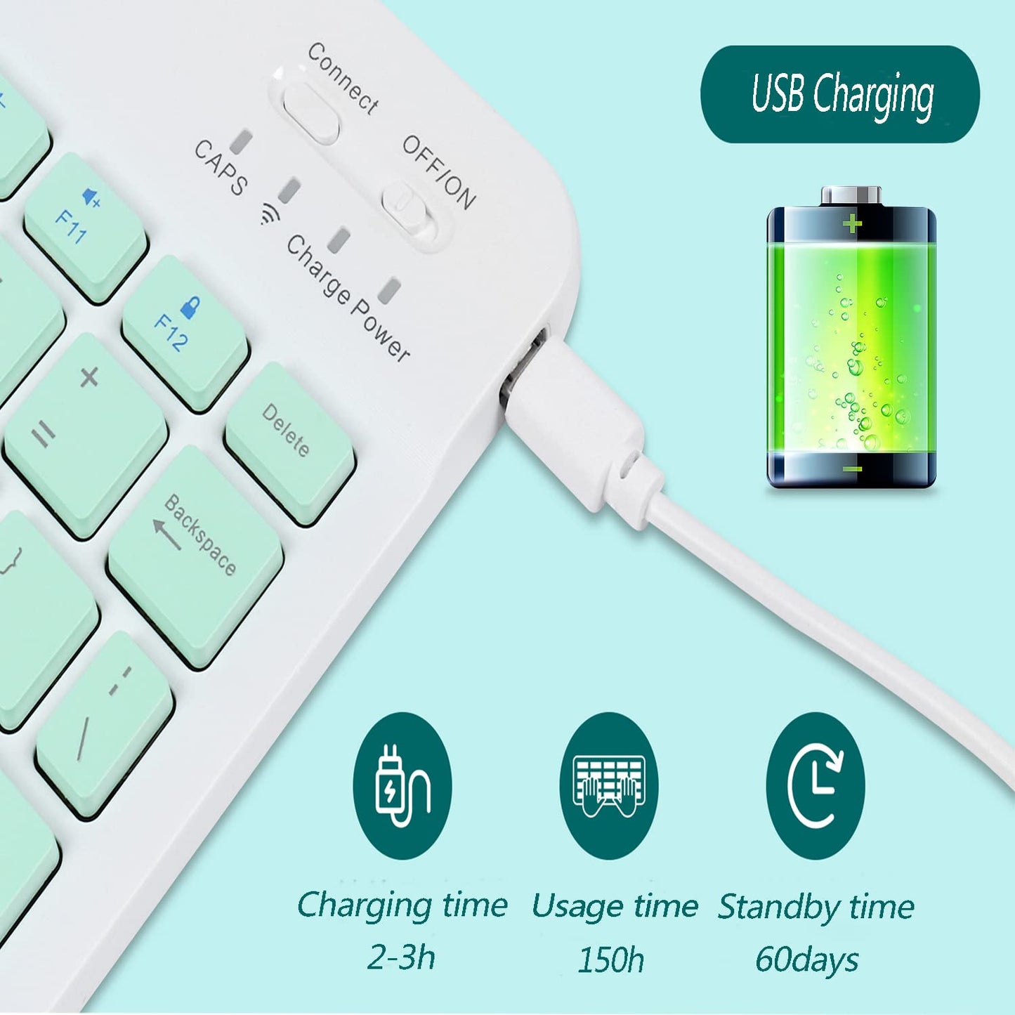 DIGIBLUSKY Wireless Keyboard and Mouse, Bluetooth Rechargeable with Charging Cable, Ultra Thin for iPad Smartphone Computer, Compatible