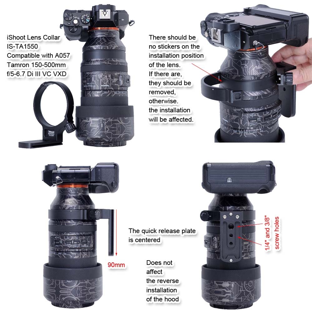 iShoot Metal Lens Collar Tripod Mount Ring Compatible with Tamron 150-500mm f/5-6.7 Di III VC VXD A057, Lens Support Holder Bracket Bottom is