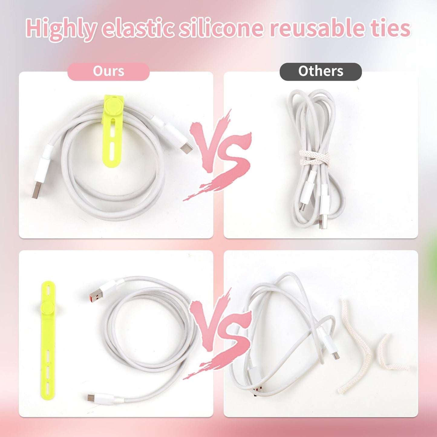 Oligei 25 Pcs Silicone Cable Ties, Cable Ties Reusable, High Elasticity Cord Wraps for Electrical Cords, Cord Organizer for Earphone, Phone