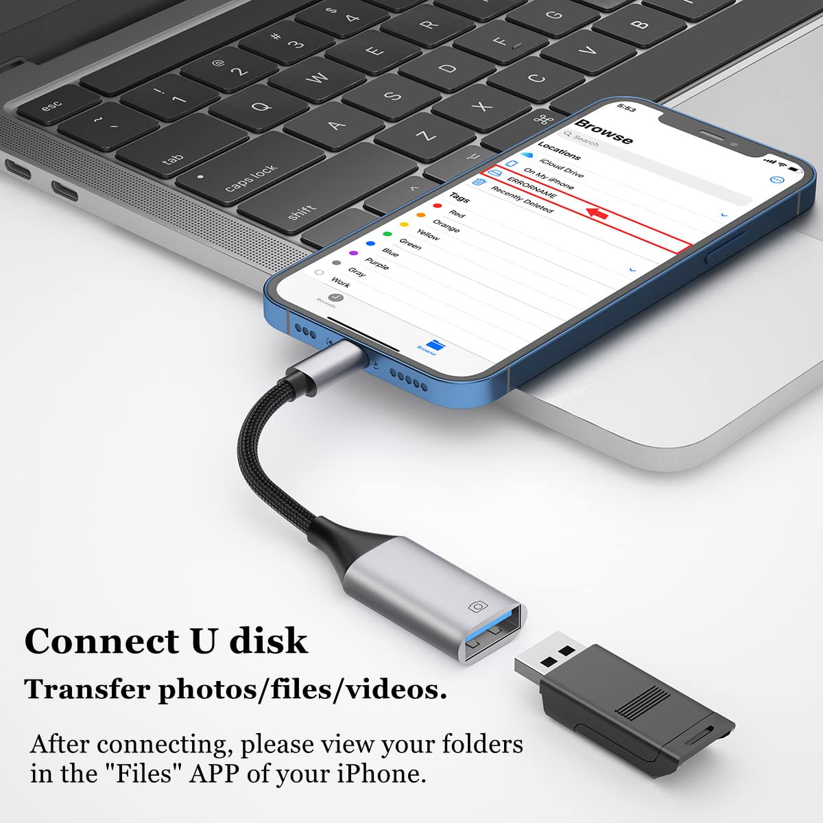 IVSHOWCO Lightning to USB Adapter [Apple MFi Certified], USB Camera Adapter for iPhone, iOS OTG Cable Adapter, Supports Flash Drive, Card Reader
