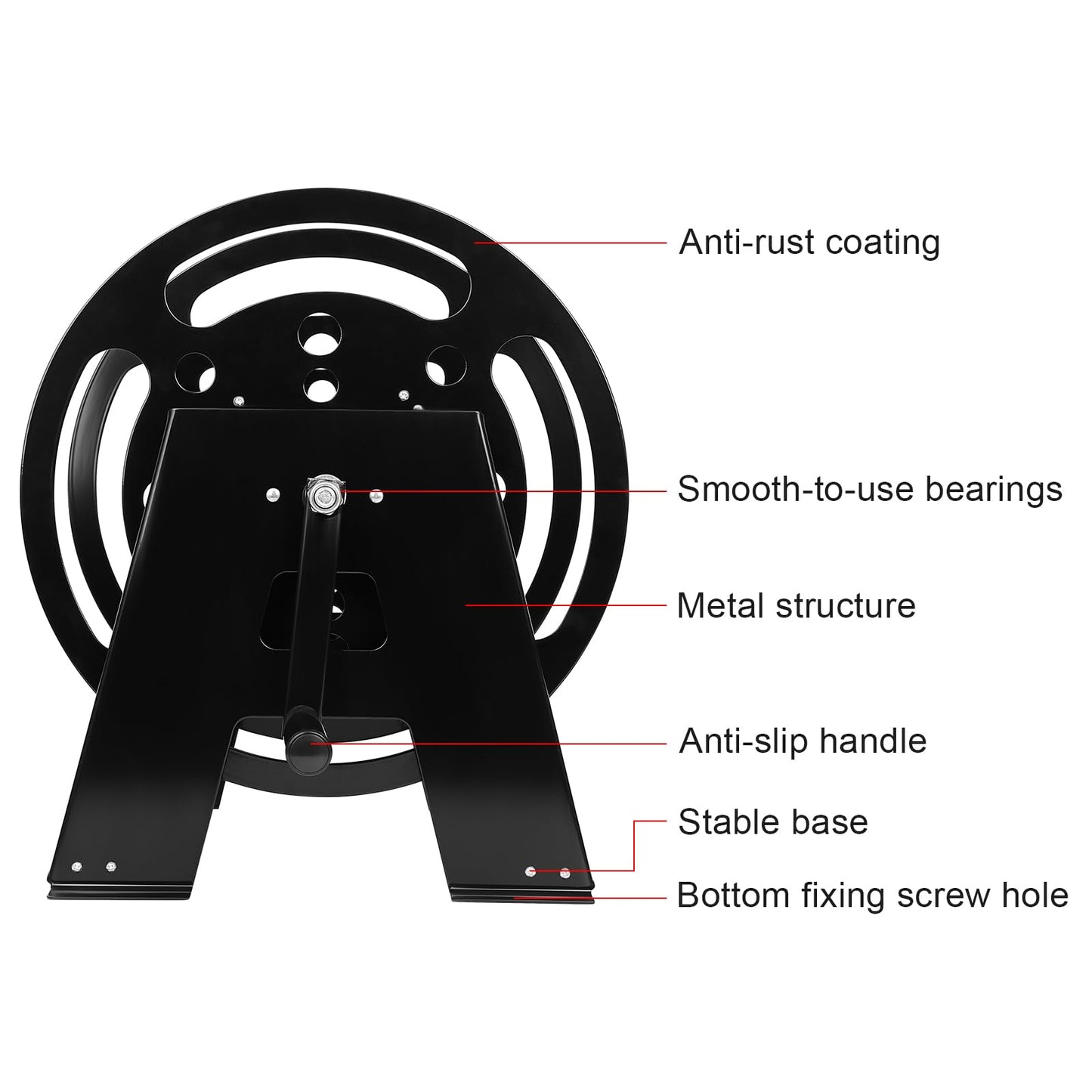 Dollate RV Extension Cord Reel Stand, Up to 200 Feet of 15A (12/3 AWG) Metal Reel Frame with Foldable Handle, Metal Heavy Duty Power Cord Storage Reel