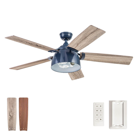 Prominence Home Octavia, 52 Inch Industrial Style LED Ceiling Fan with Light, Remote Control, Dual Mounting Options, 5 Dual Finish Blades, Reversible