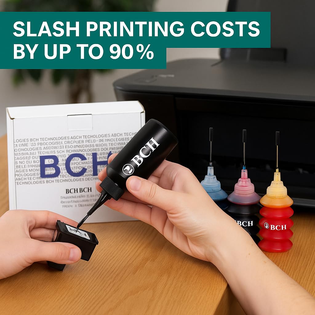 BCH Ink Refill Kit for HP Inkjet Printers - Compatible with HP 60 61 62 63 64 65 67 901 902 910 950 952 962 & More - Complete DIY Refill Kit
