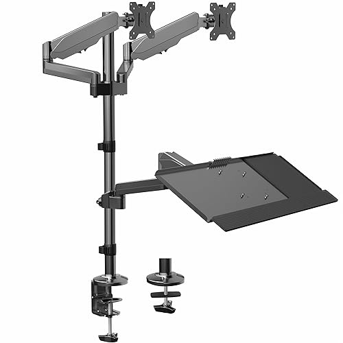 VIVO Black Dual Monitor Sit-Stand Height Adjustable Workstation, Standing Desk Mount with Pneumatic Spring, Holds 2 Screens up to 32 inches