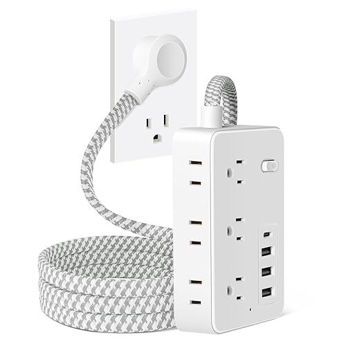 Multi-Device Charging Station, 6-Outlet Surge Protector with 4 USB Ports, Braided Extension Cord, Compact Power Strip for College Dorm Room, Home