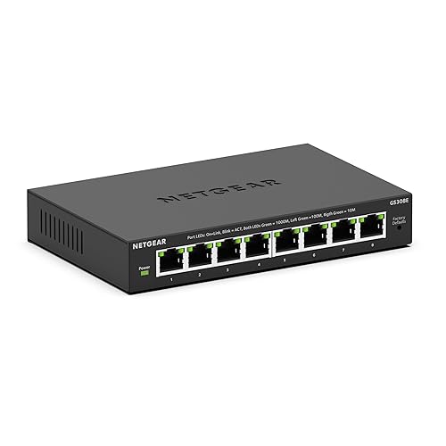 NETGEAR 8-Port Gigabit Ethernet Easy Smart Managed Essentials Switch (GS308E) - Desktop or Wall Mount, Home Network Hub, Office Ethernet Splitter