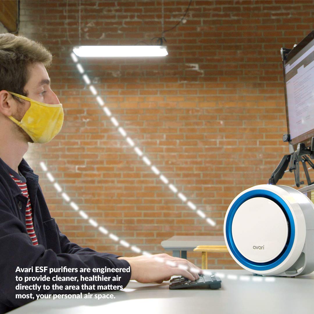 AVARI™ 525 Blue Desktop Personal Air Purifier made in Korea. Filtering Personal Breathing Zone. Ultra Quiet Electro-Static Filters to 0.1 Micron