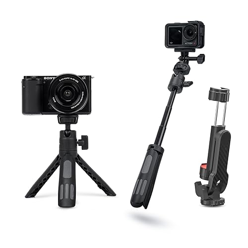 YINGSHIJIANG Lightweight Mini Tripod for Camera/Phone/Webcam & Selfie Stick(18-45cm), 360° Phone Clip & Cold Shoe Mounts -