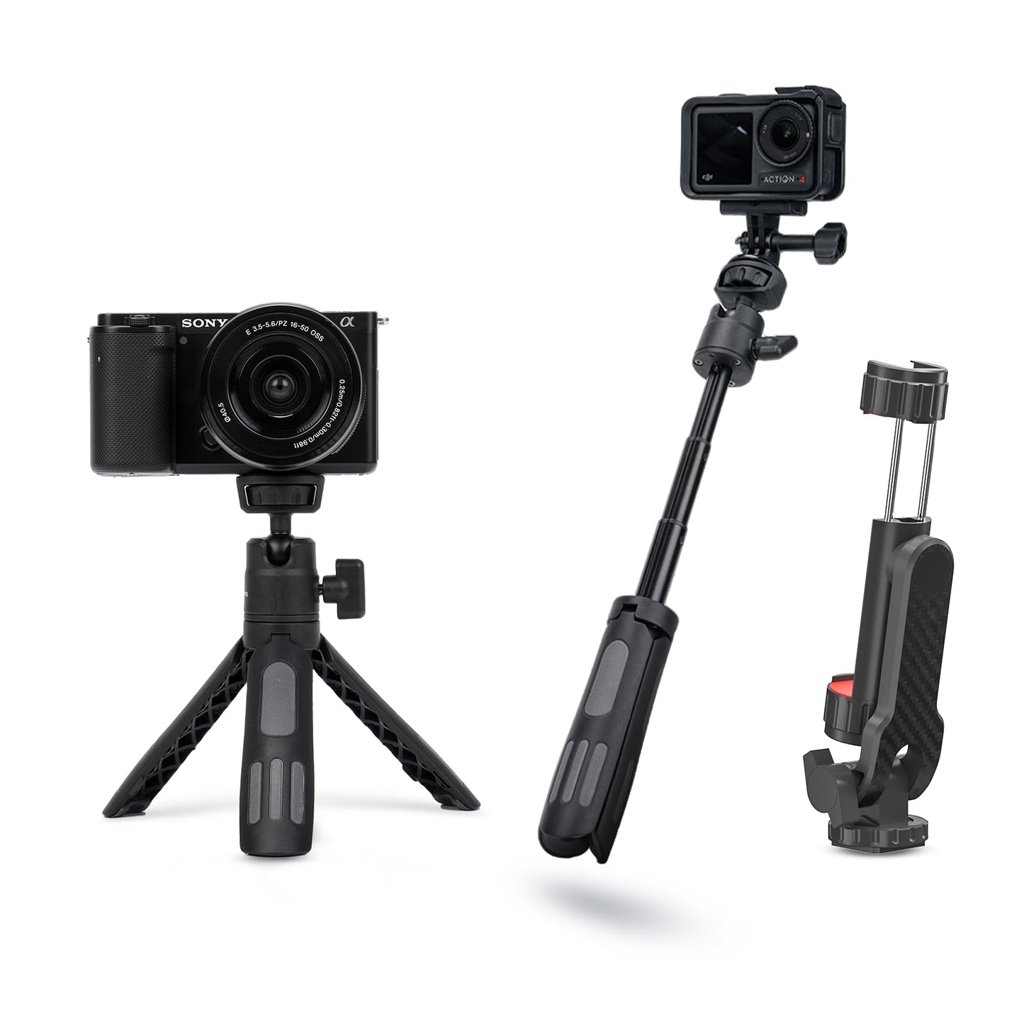 YINGSHIJIANG Lightweight Mini Tripod for Camera/Phone/Webcam & Selfie Stick(18-45cm), 360° Phone Clip & Cold Shoe Mounts -