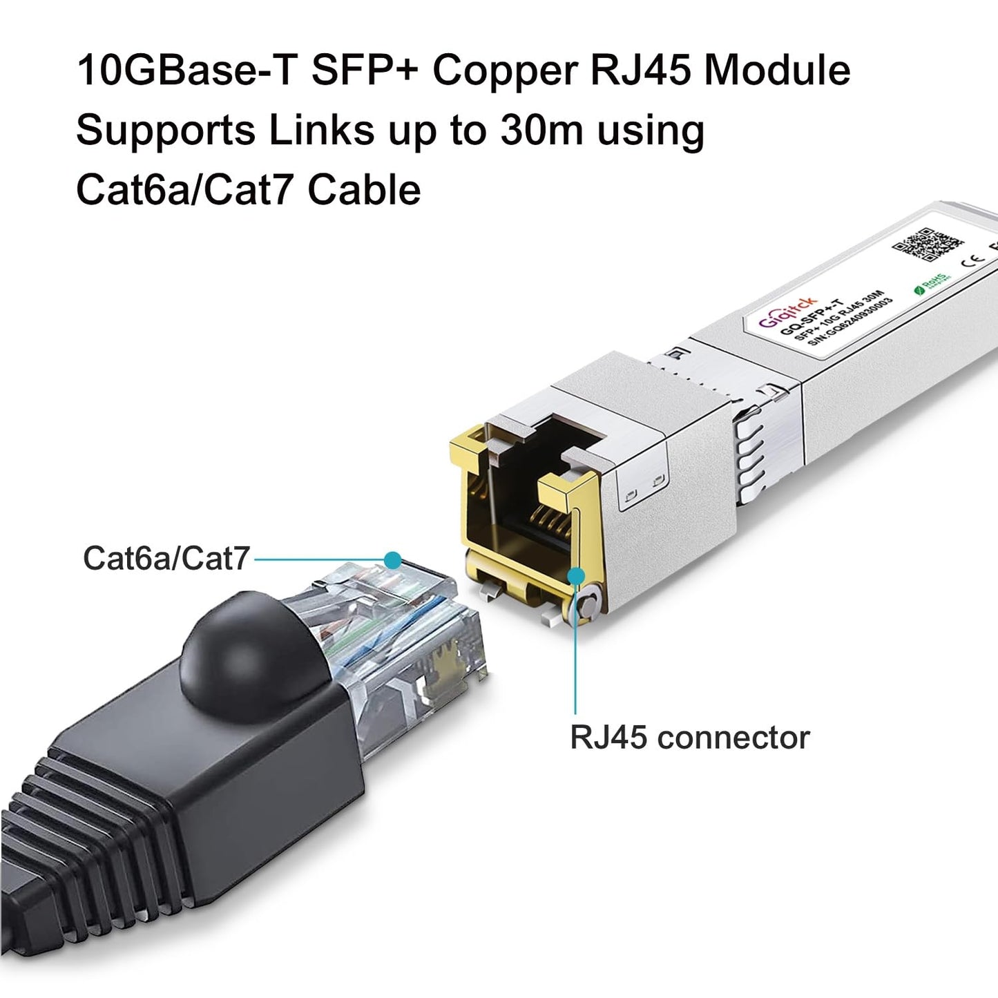10GBase-T SFP+ to RJ-45 Transceiver, 10G SFP+ Copper Module for Cat6a/Cat7 Ethernet Cable, 30m, Compatible with Cisco SFP-10G-T-S, Ubiquiti UniFi