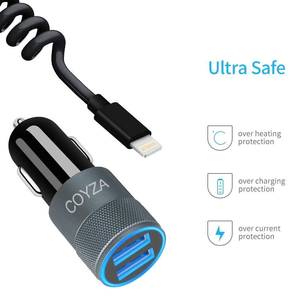 [MFi Certified] COYZA 4.8A Fast Car Charger Adapter, for iPhone 14/13/12/11/Pro Max/Pro/Mini/X/XS/XS MAX/XR/SE 2020/8 Plus/8/7 Plus/7/6s/6/5/SE, Dual