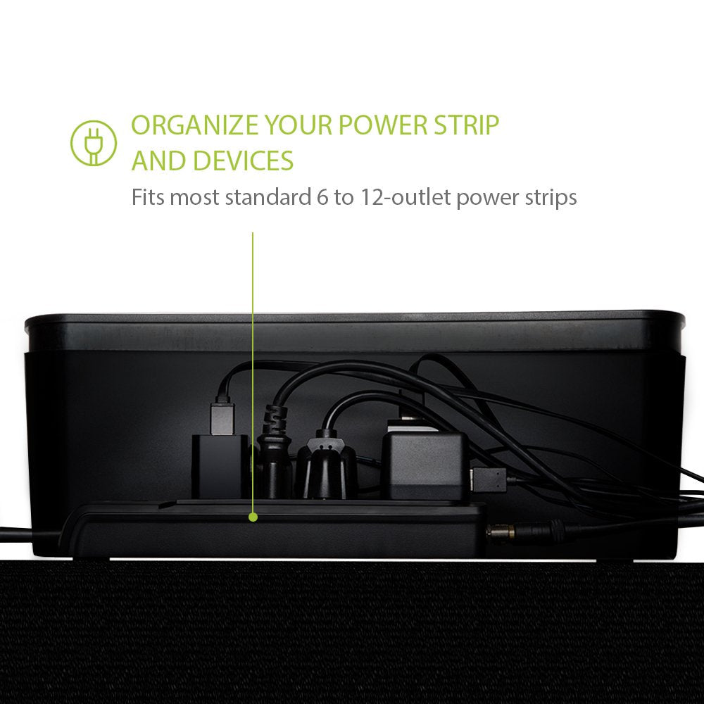 in-Box Extra Large Cable Organizing Management Box for Under Desk Surge Protector Concealer Black