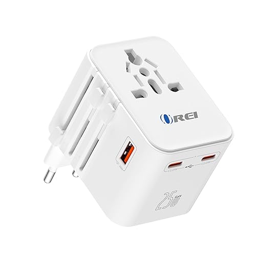 OREI World Travel Plug Adapter - 2 USB + 1 Universal Outlets - Slots for Europe, Asia, China, Japan, Africa - Perfect for Cell Phones, Tablets…