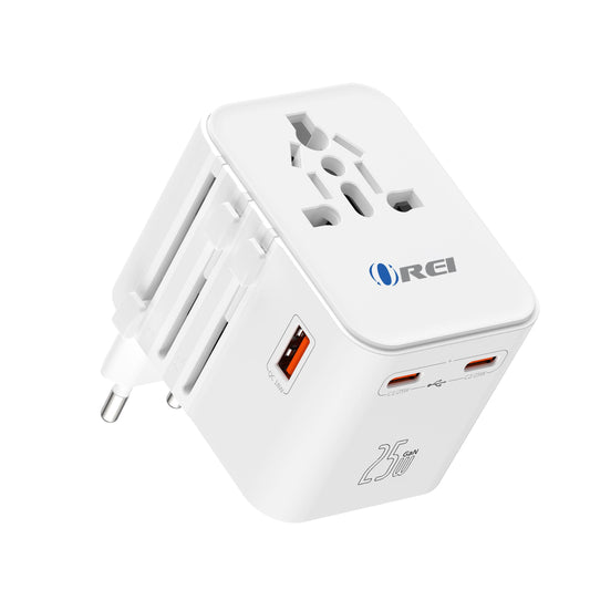OREI World Travel Plug Adapter - 2 USB + 1 Universal Outlets - Slots for Europe, Asia, China, Japan, Africa - Perfect for Cell Phones, Tablets…