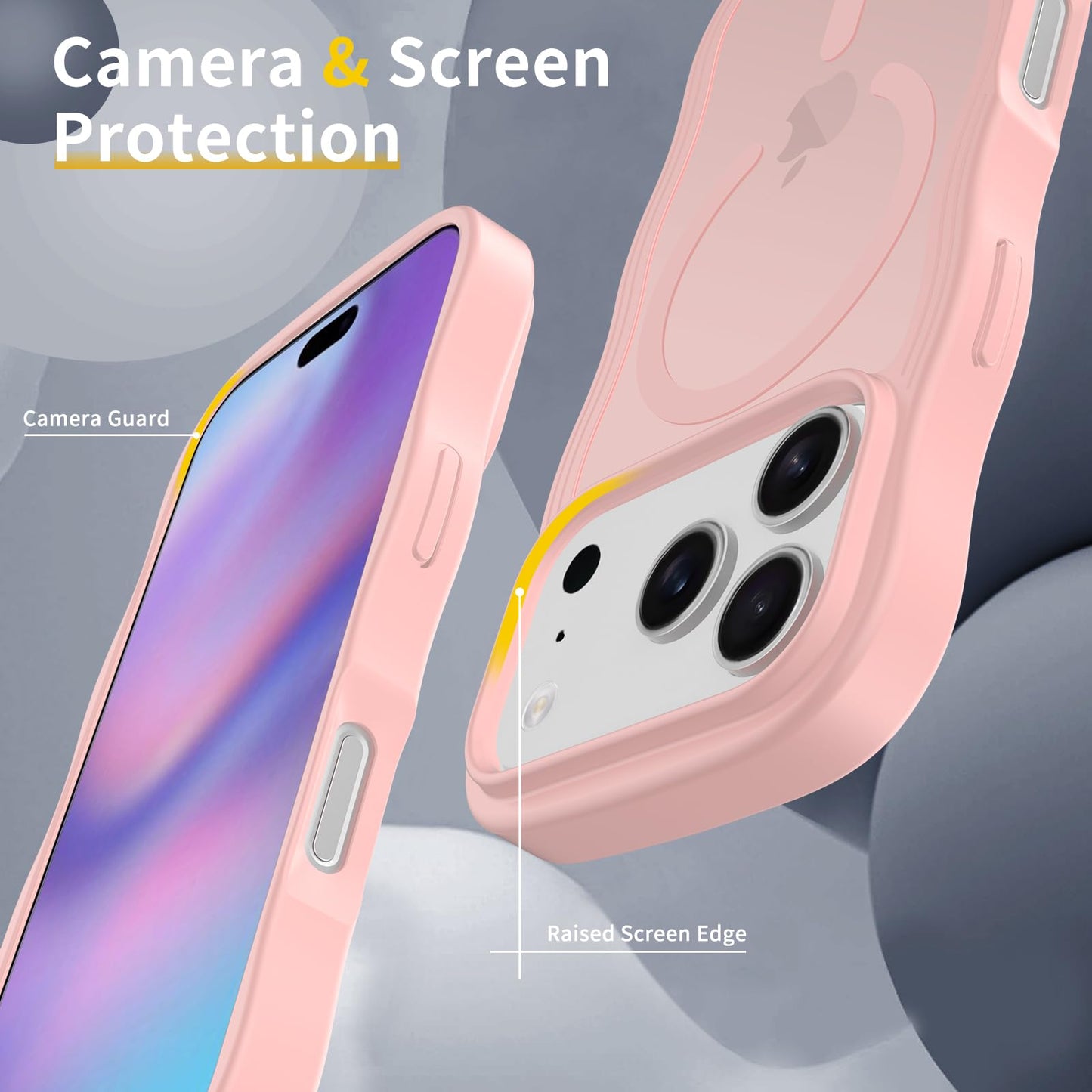 iYavvort Magnetic for iPhone 17 Pro Case, (Compatible with Magsafe) Curly Wavy Frame Hard Translucent Matte Clear Back Cover for Women Men TPU Bumper