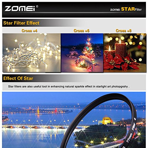 Zomei 82mm Star-Effect Cross Starburst Twinkle Lens + 4 Points Star Filter + 6 Points Star Filter + 8 Points Star Filter Set for Canon Nikon