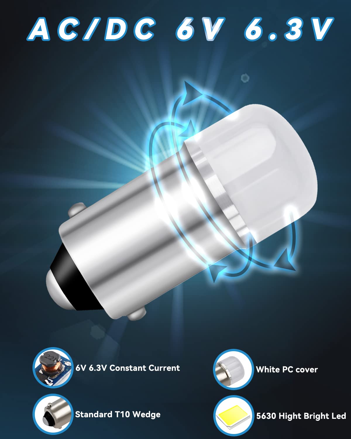 GZMD Keiurot 44 47 755 Bulb BA9S Pinball Led Bulbs, 6V/6.3V AC/DC 10Pack