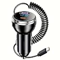 USB Type-C Fast Car Charger, Metal 3-Port Super Fast Charging Car Charger Adapter with PD & QC3.0, Built-in 6ft Type-C Cable, LED Display, Compatible