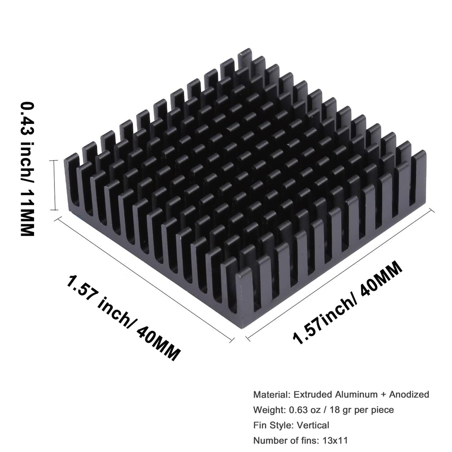 4PCS 40mm Aluminum Heatsink 40x40x11mm + Thermal Conductive Adhesive Tape, Heat Sink Radiator Cooler Cooling Fins for 3D Printer Stepper Motor Drive