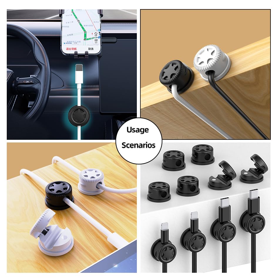 ITUGOU 11PCS Cable Management Cord Holder Organizer, Magnetic Cable Clips Adhesive Wire Keeper, Under Desk for Bedside Nightstand Table Desktop USB