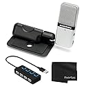 SAMSON Go Mic Portable Clip-on USB Condenser Microphone (Titanium)- USB 2.0 Hub with Individual LED lit Power Switches + Cleaning Cloth - Deluxe