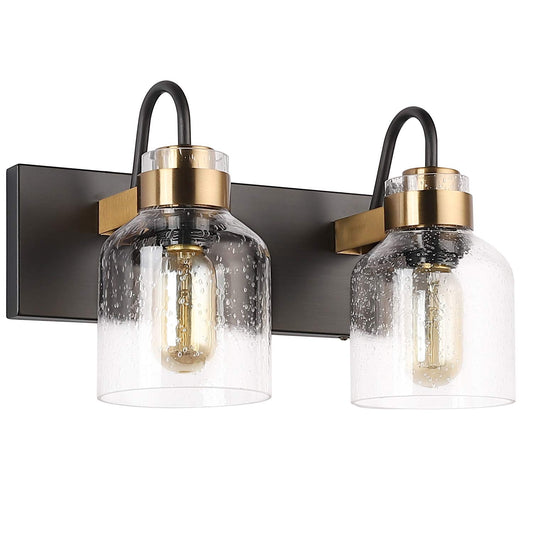 PRESDE 2 Light Bathroom Vanity Fixtures Black and Gold Farmhouse Bathroom Lights Fixture Over Mirror Bath Wall Sconce Lighting