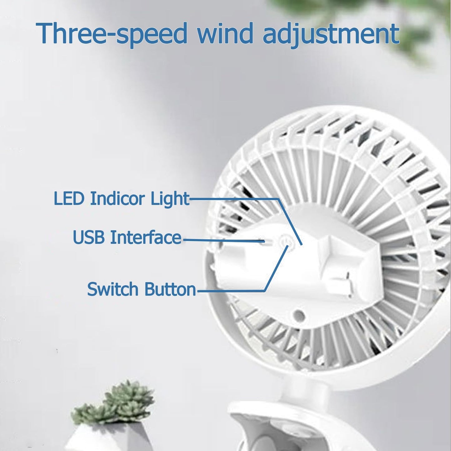 ormos Portable Desk Fan, Multi-Angle Adjustable, Wide Angle Breeze, White, USB Powered, Clip-On for Stroller, Office, Home, Travel