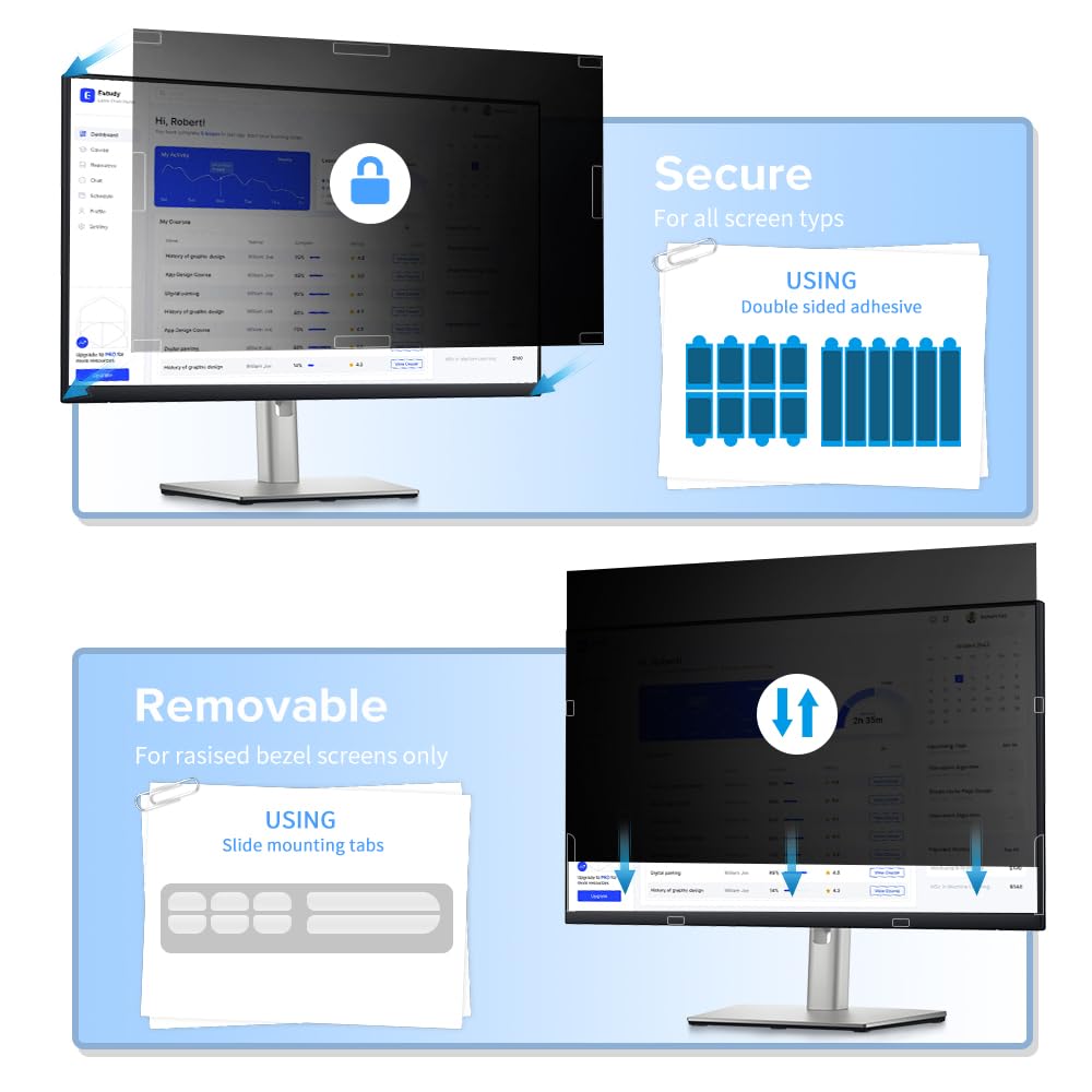 MOBDIK 22 Inch Monitor Computer Privacy Screen Filter for 16:9 Aspect Ratio, Anti Blue Light, Anti Glare & Spy - 1 Pack
