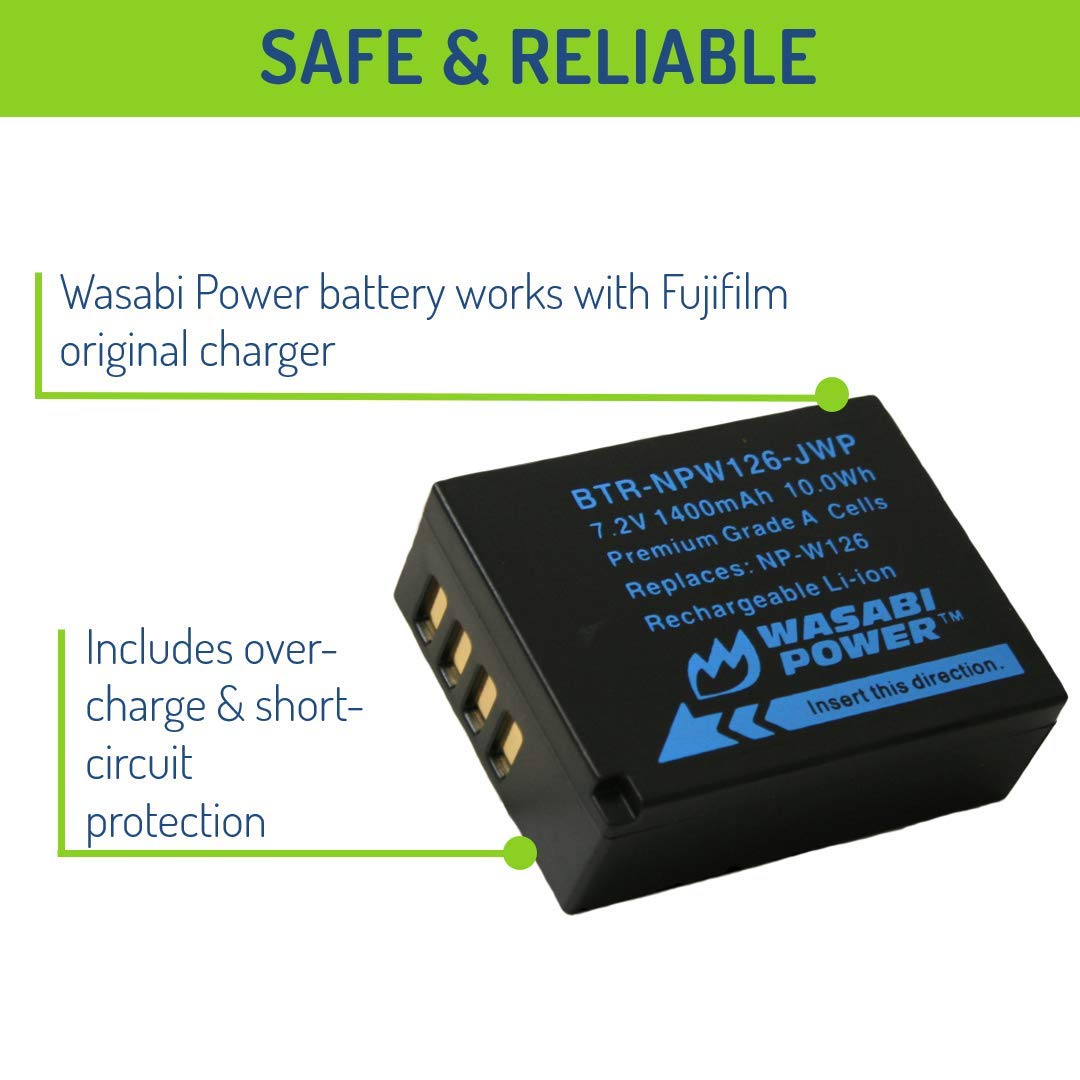 Wasabi Power NP-W126, NP-W126S Battery (2-Pack) for Fuji X-T100, X-T200, X100F, X100V, X-S10, X-A3, X-A5, X-A10, X-E2S, X-E3, X-E4, X-H1, X-M1