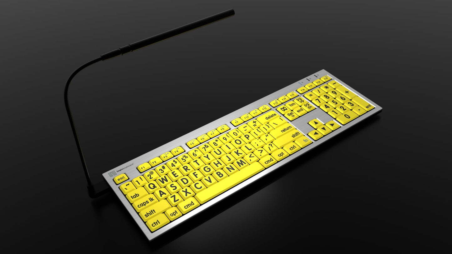 Logickeyboard 'Slimline' with Large Print • Black Letters on Yellow Keys • Made for Mac • Including LogicLight Lamp • p/n LKBU-LPRNTBY-CWMU-US