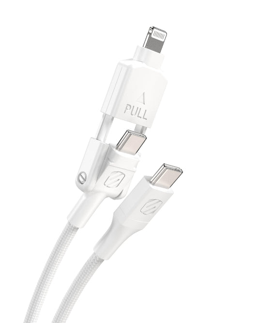 Scosche CCi4B4PWT 2-in-1 Braided USB-C to C/USB-C to Lightning Multi-Device Charge and Sync Cable, 4FT Type-C Charger Fast Charging Cord Compatible…