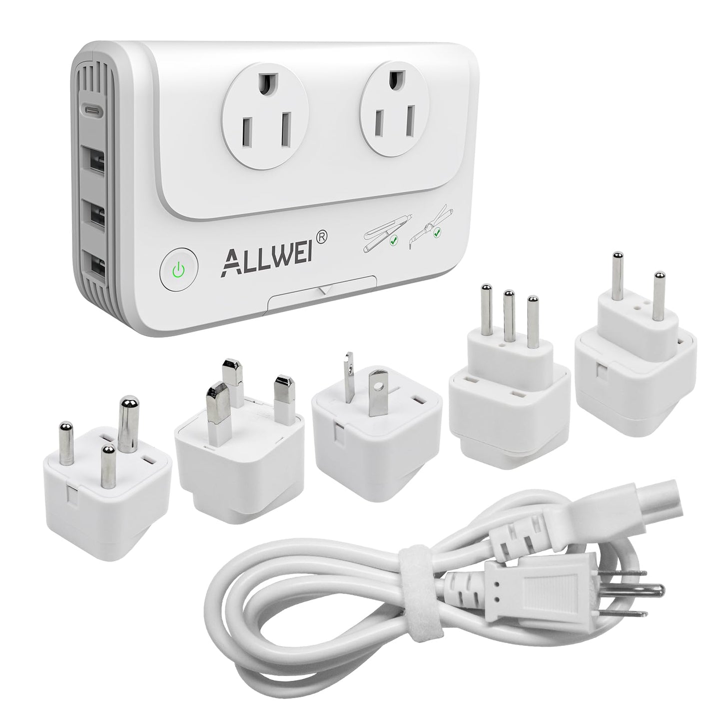 ALLWEI International Travel Adapter 220V to 110V Power Voltage Converter for Hair Straightener/Curling Iron, Universal Power Plug Adapter UK, US, AU…