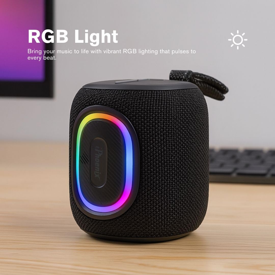 iphoenix IP190 Portable Bluetooth Speaker - RGB Lights, Deep Bass, 8H Playtime, TWS Pairing, IPX6 Waterproof Wireless Speaker for Outdoor & Indoor Use