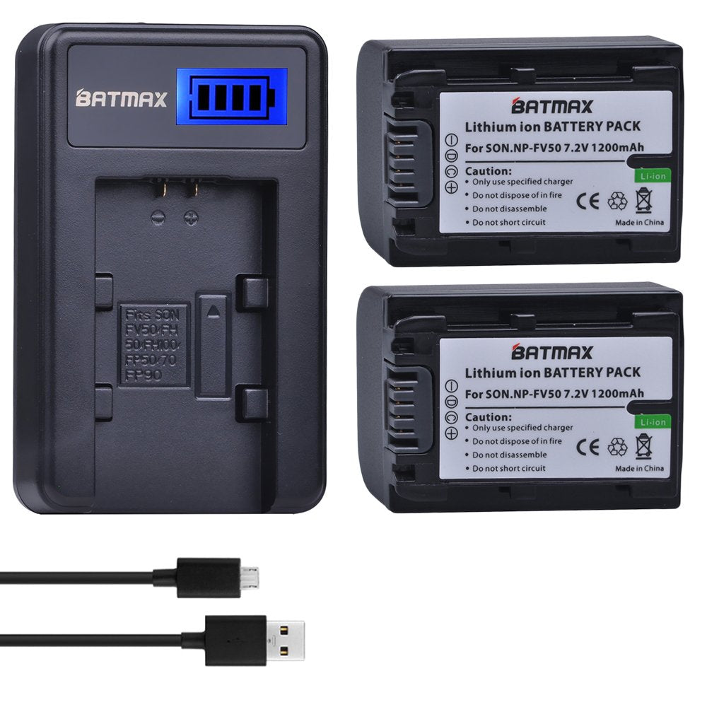 Batmax 2 Packs Battery + LCD Charger for Sony NP-FV30,NP-FV40,NP-FV50 Batteries;Sony FDR-AX53 HDR-CX230 HDR-CX220 CX330 CX380 CX455 CX900 CX430V TD30V