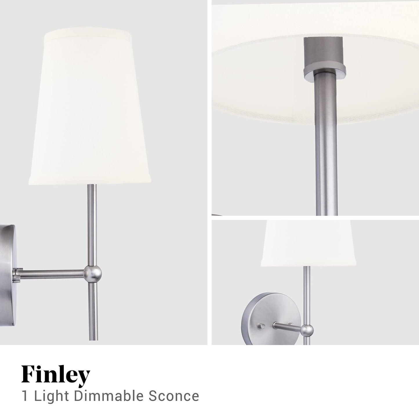 Brio Lighting Finley, 1-Light Wall Sconce with White Fabric Shade with Long Decorative Arm in Gold Brushed and Nickel Perfect for a Bedroom, Bathroom
