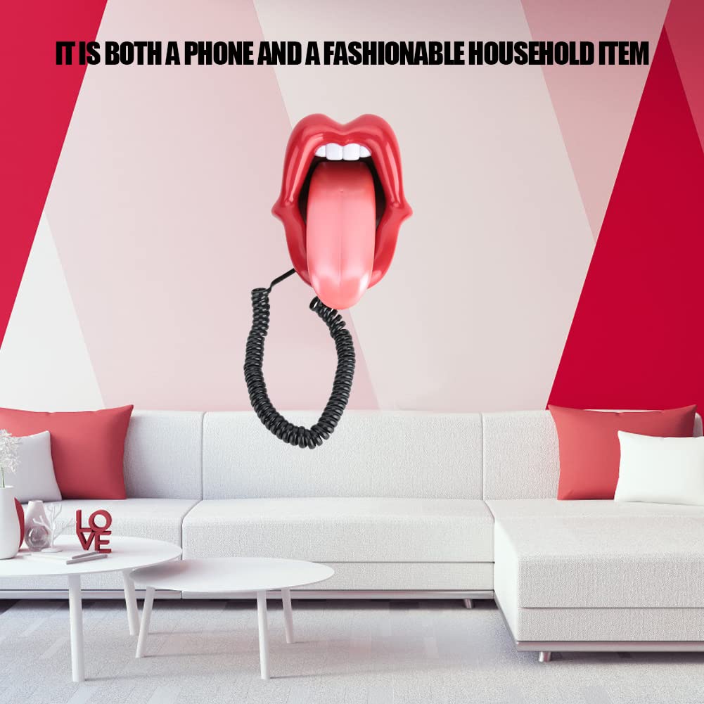 Red Mouth Telephone Retro, Red Tongue Corded Landline Novelty Sexy Lip Mouth Fixed Phone,Wired Novelty Sexy Lip Phone Cartoon Shaped Real Corded